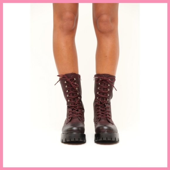 NWT Distressed Combat Boot (Burgundy) - Picture 7 of 7